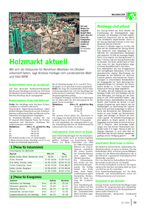 WALDBAUER Nadelschnittholz weiter gut nachgefragt Auf dem deutschen Nadelschnittholzmarkt hält die gute Nachfrage weiterhin an.