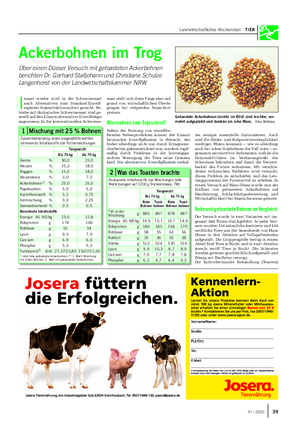 Landwirtschaftliches Wochenblatt TIER Ackerbohnen im Trog Über einen Düsser Versuch mit getoasteten Ackerbohnen berichten Dr.