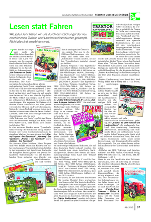 Landwirtschaftliches Wochenblatt TECHNIK UND NEUE ENERGIE durch umfangreiche Übersich- ten ergänzt.