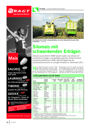 PFLANZE Landwirtschaftliches Wochenblatt N ach offizieller Statistik wurden in NRW 2010 über 159 000 ha Silomais ange- baut.