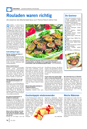HAUSHALT Landwirtschaftliches Wochenblatt Rouladen waren richtig Die Gewinner des Wochenblatt-Quiz zum Thema Fleisch stehen fest.