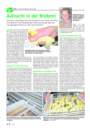 TIER Landwirtschaftliches Wochenblatt Aufzucht in der Brüterei Die ersten Lebenstage sind entscheidend für den Verlauf der Mast.