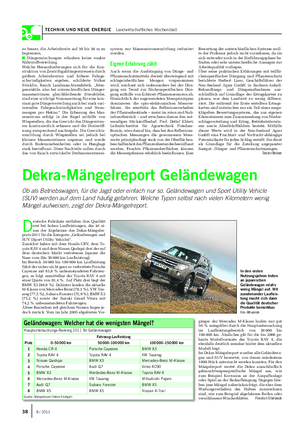 TECHNIK UND NEUE ENERGIE Landwirtschaftliches Wochenblatt Dekra-Mängelreport Geländewagen Ob als Betriebswagen, für die Jagd oder einfach nur so.