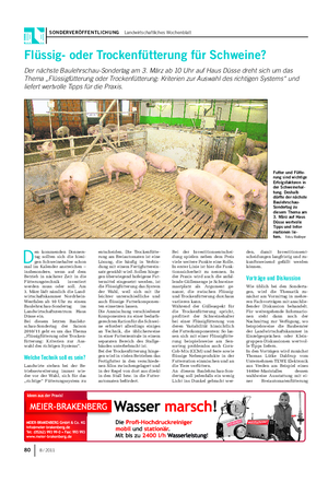 SONDERVERÖFFENTLICHUNG Landwirtschaftliches Wochenblatt Flüssig- oder Trockenfütterung für Schweine?