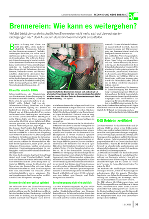 Landwirtschaftliches Wochenblatt TECHNIK UND NEUE ENERGIE Brennereien: Wie kann es weitergehen?