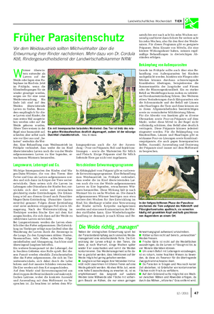 Landwirtschaftliches Wochenblatt TIER Früher Parasitenschutz Vor dem Weideaustrieb sollten Milchviehhalter über die Entwurmung ihrer Rinder nachdenken.