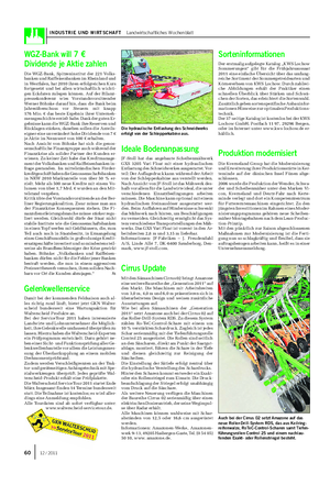 INDUSTRIE UND WIRTSCHAFT Landwirtschaftliches Wochenblatt Cirrus Update Mit den Sämaschinen Cirrus 02 bringt Amazone eine weitere Baureihe der „Generation 2011“ auf den Markt.
