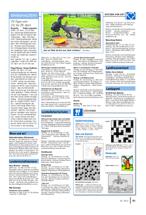 Landwirtschaftliches Wochenblatt NOTIZEN VOR ORT 8116 / 2011 Mittwoch, 11.