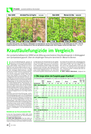 PFLANZE Landwirtschaftliches Wochenblatt Krautfäulefungizide im Vergleich Die Landwirtschaftskammer NRW hat die Wirkung verschiedener Krautfäulefungizide in Abhängigkeit vom Spritzabstand geprüft.