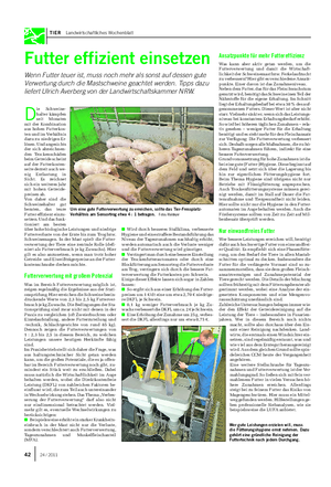 TIER Landwirtschaftliches Wochenblatt Futter effizient einsetzen Wenn Futter teuer ist, muss noch mehr als sonst auf dessen gute Verwertung durch die Mastschweine geachtet werden.
