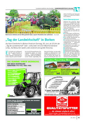 Landwirtschaftliches Wochenblatt SONDERVERÖFFENTLICHUNG E in attraktives Ausflugsziel für die ganze Familie ist die Westmünsterland- schau in Borken.