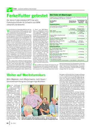 TIER Landwirtschaftliches Wochenblatt Ferkelfutter getestet Der Verein Futtermitteltest (VFT) hat zehn Ferkelaufzuchtfutter für Schweine aus NRW überprüft und bewertet.