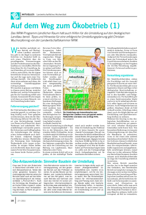 AKTUELLES Landwirtschaftliches Wochenblatt Auf dem Weg zum Ökobetrieb (1) Das NRW-Programm Ländlicher Raum hält auch Hilfen für die Umstellung auf den ökologischen Landbau bereit.
