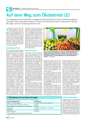 AKTUELLES Landwirtschaftliches Wochenblatt Auf dem Weg zum Ökobetrieb (2) Der Übergang von konventioneller zu ökologischer Bewirtschaftung ist meist mit Aufwendungen für Umbauten oder Futterzukäufe belastet.