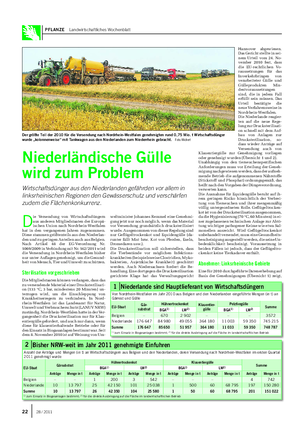 PFLANZE Landwirtschaftliches Wochenblatt D ie Versendung von Wirtschaftsdüngern aus anderen Mitgliedstaaten der Europä- ischen Union nach Nordrhein-Westfalen hat in den vergangenen Jahren zugenommen.