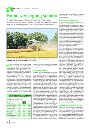 PFLANZE Landwirtschaftliches Wochenblatt Humusversorgung sichern Eine gute Humuswirtschaft ist wichtig für die Erhaltung der Bodenfruchtbarkeit.