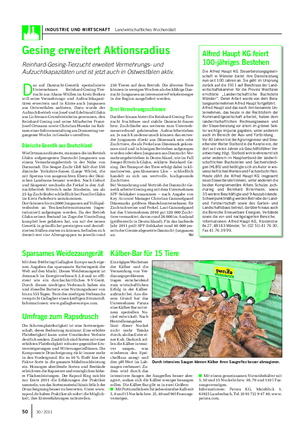 INDUSTRIE UND WIRTSCHAFT Landwirtschaftliches Wochenblatt Gesing erweitert Aktionsradius Reinhard-Gesing-Tierzucht erweitert Vermehrungs- und Aufzuchtkapazitäten und ist jetzt auch in Ostwestfalen aktiv.