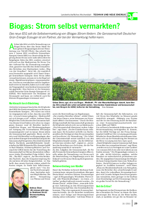 Landwirtschaftliches Wochenblatt TECHNIK UND NEUE ENERGIE Biogas: Strom selbst vermarkten?