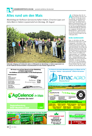 SONDERVERÖFFENTLICHUNG Landwirtschaftliches Wochenblatt 62 34 / 2011 A m Dienstag, dem 30.