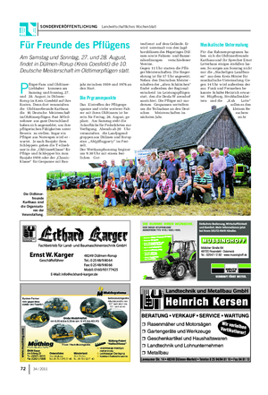SONDERVERÖFFENTLICHUNG Landwirtschaftliches Wochenblatt 72 34 / 2011 P flüger-Fans und Oldtimer- Liebhaber kommen am Samstag und Sonntag, 27.
