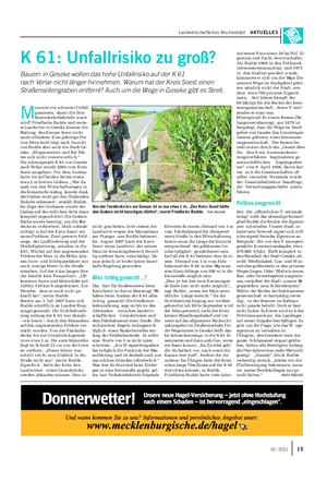 Landwirtschaftliches Wochenblatt AKTUELLES K 61: Unfallrisiko zu groß?