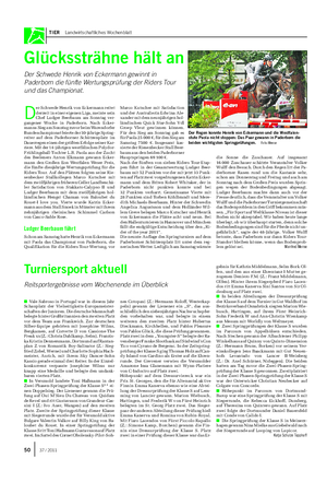 TIER Landwirtschaftliches Wochenblatt Glückssträhne hält an Der Schwede Henrik von Eckermann gewinnt in Paderborn die fünfte Wertungsprüfung der Riders Tour und das Championat.