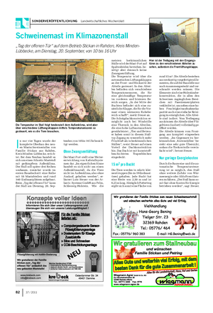 SONDERVERÖFFENTLICHUNG Landwirtschaftliches Wochenblatt Schweinemast im Klimazonenstall „Tag der offenen Tür“ auf dem Betrieb Stickan in Rahden, Kreis Minden- Lübbecke, am Dienstag, 20.