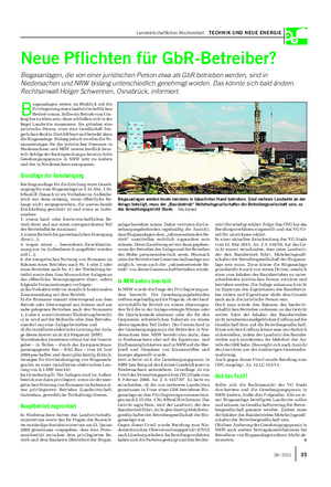 Landwirtschaftliches Wochenblatt TECHNIK UND NEUE ENERGIE Neue Pflichten für GbR-Betreiber?