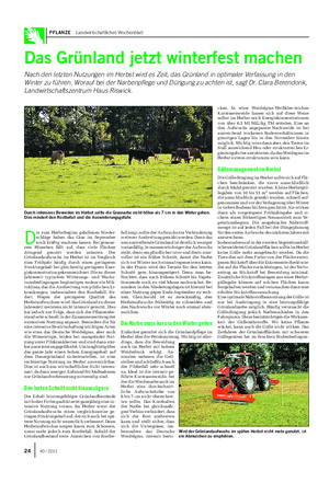 PFLANZE Landwirtschaftliches Wochenblatt Das Grünland jetzt winterfest machen Nach den letzten Nutzungen im Herbst wird es Zeit, das Grünland in optimaler Verfassung in den Winter zu führen.
