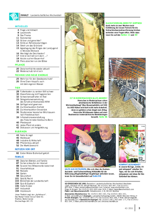 INHALT Landwirtschaftliches Wochenblatt SO ERREICHEN SIE UNS: Redaktion Landwirtschaftliches Wochenblatt Westfalen- Lippe, Postfach 4929, 48028 Münster, Tel.