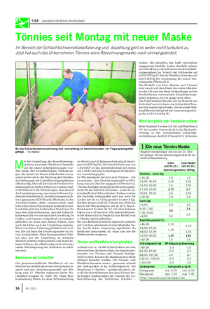 TIER Landwirtschaftliches Wochenblatt Tönnies seit Montag mit neuer Maske Im Bereich der Schlachtschweineklassifizierung und -bezahlung geht es weiter recht turbulent zu.