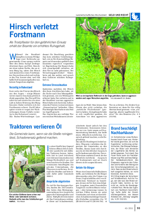 Landwirtschaftliches Wochenblatt GELD UND RECHT Hirsch verletzt Forstmann Als Trostpflaster für den gefährlichen Einsatz erhält der Beamte ein erhöhtes Ruhegehalt.