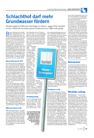 Landwirtschaftliches Wochenblatt GELD UND RECHT Schlachthof darf mehr Grundwasser fördern Verwaltungsgericht Münster weist Klage von Klaus L.