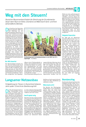 Landwirtschaftliches Wochenblatt AKTUELLES D as Präsidium des Deutschen Bauernverbandes (DBV) hat eine Befreiung von der Grunderwerbssteuer beim Kauf von Acker- und Grünland sowie Wald durch land- und forstwirtschaftli- che Betriebe gefordert.