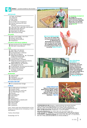 INHALT Landwirtschaftliches Wochenblatt SO ERREICHEN SIE UNS: Redaktion Landwirtschaftliches Wochenblatt Westfalen- Lippe, Postfach 4929, 48028 Münster, Tel.