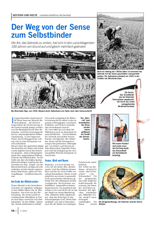 GESTERN UND HEUTE Landwirtschaftliches Wochenblatt Der Weg von der Sense zum Selbstbinder Die Art, das Getreide zu ernten, hat sich in den zurückliegenden 100 Jahren von Grund auf und gleich mehrfach geändert.