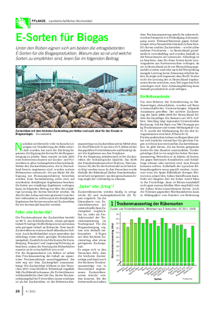 PFLANZE Landwirtschaftliches Wochenblatt E-Sorten für Biogas Unter den Rüben eignen sich am besten die ertragsbetonten E-Sorten für die Biogasproduktion.