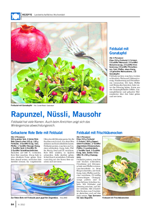 REZEPTE Landwirtschaftliches Wochenblatt Rapunzel, Nüssli, Mausohr Feldsalat hat viele Namen.