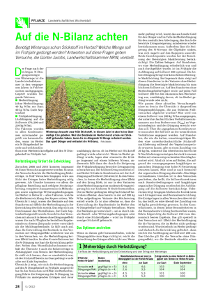 PFLANZE Landwirtschaftliches Wochenblatt Auf die N-Bilanz achten Benötigt Winterraps schon Stickstoff im Herbst?