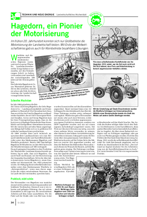 TECHNIK UND NEUE ENERGIE Landwirtschaftliches Wochenblatt Hagedorn, ein Pionier der Motorisierung Im frühen 20.