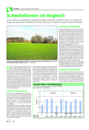 PFLANZE Landwirtschaftliches Wochenblatt Schwefelformen im Vergleich In den meisten schwefelhaltigen Düngemitteln liegt der Schwefel in Sulfatform (S04) vor.