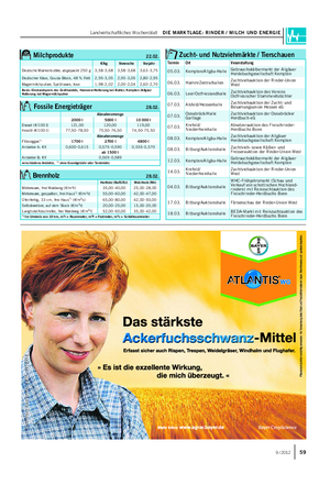 Landwirtschaftliches Wochenblatt DIE MARKTLAGE: RINDER / MILCH UND ENERGIE 599 / 2012 Milchprodukte 22.
