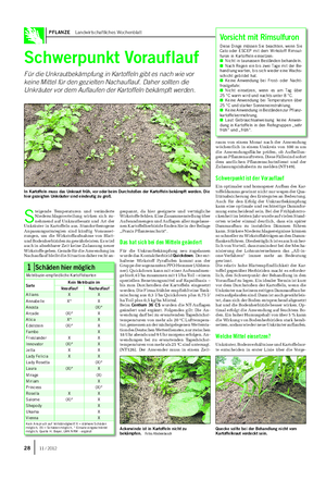 PFLANZE Landwirtschaftliches Wochenblatt Schwerpunkt Vorauflauf Für die Unkrautbekämpfung in Kartoffeln gibt es nach wie vor keine Mittel für den gezielten Nachauflauf.