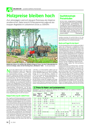 WALDBAUER Landwirtschaftliches Wochenblatt Holzpreise bleiben hoch Zum Jahresbeginn setzt sich das gute Preisniveau des Vorjahres annähernd fort.