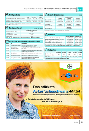 Landwirtschaftliches Wochenblatt DIE MARKTLAGE: RINDER / MILCH UND ENERGIE 6311 / 2012 Milchprodukte 07.