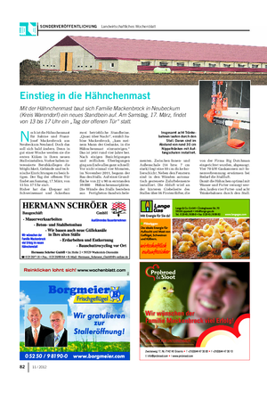SONDERVERÖFFENTLICHUNG Landwirtschaftliches Wochenblatt 82 11 / 2012 N och ist die Hähnchenmast für Sabine und Franz- Josef Mackenbrock aus Neubeckum Neuland.