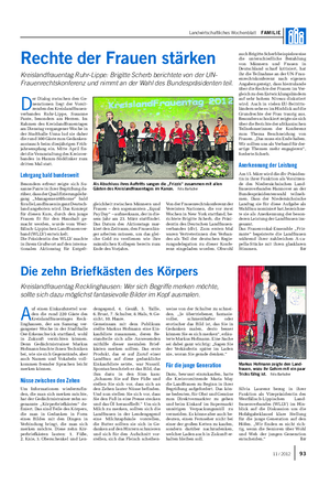 Landwirtschaftliches Wochenblatt FAMILIE Rechte der Frauen stärken Kreislandfrauentag Ruhr-Lippe: Brigitte Scherb berichtete von der UN- Frauenrechtskonferenz und nimmt an der Wahl des Bundespräsidenten teil.