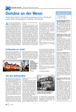 NOTIZEN VOR ORT Landwirtschaftliches Wochenblatt Domäne an der Weser Kloster Corvey blickt in einer Sonderausstellung auf seine „Preußenzeit“ zurück: Neues Jahresprogramm mit Musik und Kinderfest.