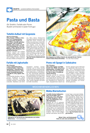 REZEPTE Landwirtschaftliches Wochenblatt Pasta und Basta Ob Tortellini, Farfalle oder Penne: Nudeln schmecken in jeder Form gut.
