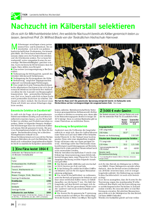 TIER Landwirtschaftliches Wochenblatt Nachzucht im Kälberstall selektieren Ob es sich für Milchviehbetriebe lohnt, ihre weibliche Nachzucht bereits als Kälber genomisch testen zu lassen, berechnet Prof.